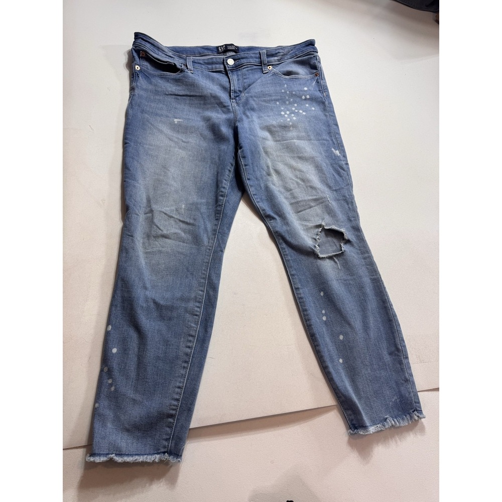 Gap Legging Skimmer Jeans Womens 14 Blue Mid Rise Distressed Raw Hem Cropped